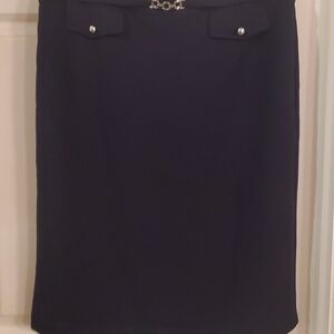 Cato Black Pencil Skirt with Silver Chain Accent